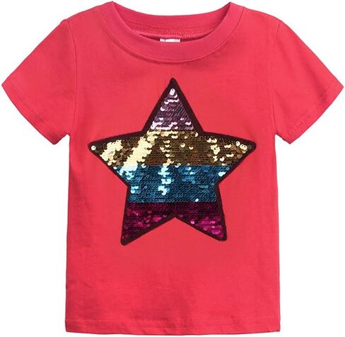 Toddler Little Kids Baby Boys Girls Magic Flip Sequins Tshirt, Short Sleeve Crew Neck Pullover Tees Tops (Star Red, 4 5 Years), 4-5T in Kuwait