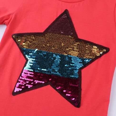 Toddler Little Kids Baby Boys Girls Magic Flip Sequins Tshirt, Short Sleeve Crew Neck Pullover Tees Tops (Star Red, 4 5 Years), 4-5T in Kuwait