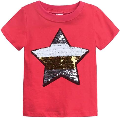 Toddler Little Kids Baby Boys Girls Magic Flip Sequins Tshirt, Short Sleeve Crew Neck Pullover Tees Tops (Star Red, 4 5 Years), 4-5T in Kuwait