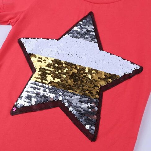 Toddler Little Kids Baby Boys Girls Magic Flip Sequins Tshirt, Short Sleeve Crew Neck Pullover Tees Tops (Star Red, 4 5 Years), 4-5T in Kuwait