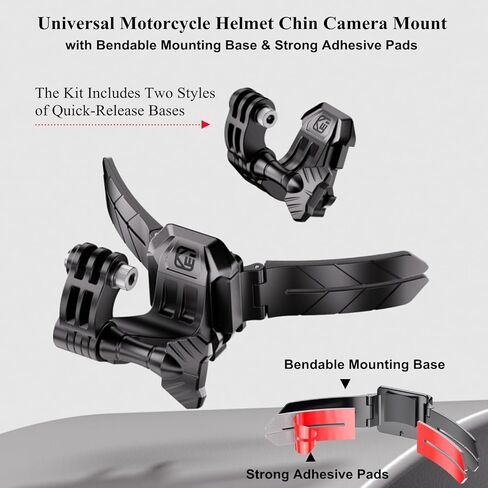 Kewig Universal Motorcycle Helmet Chin Camera Mount with Bendable Mounting Base & Strong Adhesive Pads, Quick-Release Design, Angle Adjustable, Compatible with DJI OSMO/Insta360 Action Camera in Kuwait