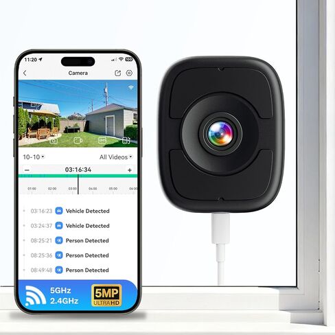 كاميرات نافذة 5 ميجابكسل 3K لأمن المنزل، كاميرا أمان للنافذة 2.4G 5G WiFi Safeview مع رؤية ليلية بالألوان الكاملة، اكتشاف الشخص والسيارة بالذكاء الاصطناعي، التحدث في اتجاهين، تسجيل 24/7، تثبيت سهل وسريع 60 ثانية in Kuwait