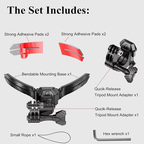 Kewig Universal Motorcycle Helmet Chin Camera Mount with Bendable Mounting Base & Strong Adhesive Pads, Quick-Release Design, Angle Adjustable, Compatible with DJI OSMO/Insta360 Action Camera in Kuwait