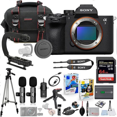 Sony a7 V Mirrorless Camera Bundle + Wireless Microphone System + Accessory Package Including 64GB Extreme Memory, U-Grip, Case, Tripod, Software and More (25 Items) in Kuwait