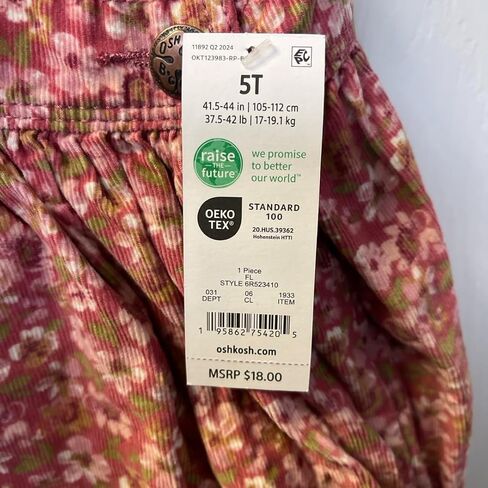 فستان OSHKOSH B'GOSH للفتيات الصغيرات بطبعة زهور - وردي 5T in Kuwait