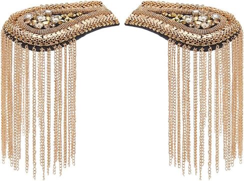 SUPERFINDINGS 2PCS Rhinestone Tassel Shoulder Shoulder Brooch Pin Retro Rhinestone Shoulders Badges Detachable Tassel Epaulettes Punk Fringe Epault for Jackets Suits Clothes Decor, 19.5cm/7.7" in Saudi Arabia