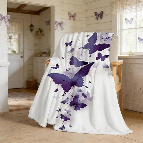Purple Butterfly Blanket for Girls Kids - Spring Birthday Butterfly Gifts for Daughter Granddaughter, Soft Flannel Throw Blanket for Toddler Bed, Nursery, Travel, 50"X40" in Kuwait
