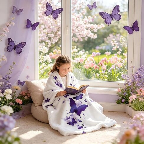 Purple Butterfly Blanket for Girls Kids - Spring Birthday Butterfly Gifts for Daughter Granddaughter, Soft Flannel Throw Blanket for Toddler Bed, Nursery, Travel, 50"X40" in Kuwait