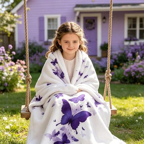 Purple Butterfly Blanket for Girls Kids - Spring Birthday Butterfly Gifts for Daughter Granddaughter, Soft Flannel Throw Blanket for Toddler Bed, Nursery, Travel, 50"X40" in Kuwait