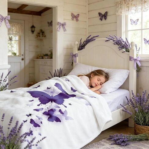 Purple Butterfly Blanket for Girls Kids - Spring Birthday Butterfly Gifts for Daughter Granddaughter, Soft Flannel Throw Blanket for Toddler Bed, Nursery, Travel, 50"X40" in Kuwait