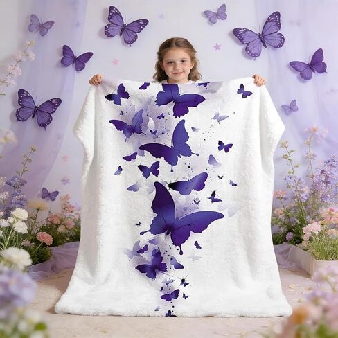 Purple Butterfly Blanket for Girls Kids - Spring Birthday Butterfly Gifts for Daughter Granddaughter, Soft Flannel Throw Blanket for Toddler Bed, Nursery, Travel, 50"X40" in Kuwait