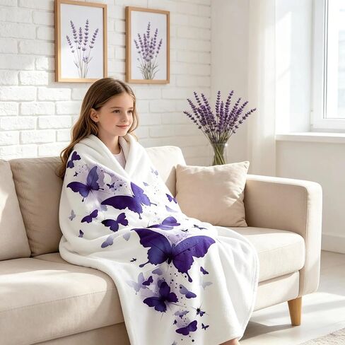Purple Butterfly Blanket for Girls Kids - Spring Birthday Butterfly Gifts for Daughter Granddaughter, Soft Flannel Throw Blanket for Toddler Bed, Nursery, Travel, 50"X40" in Kuwait