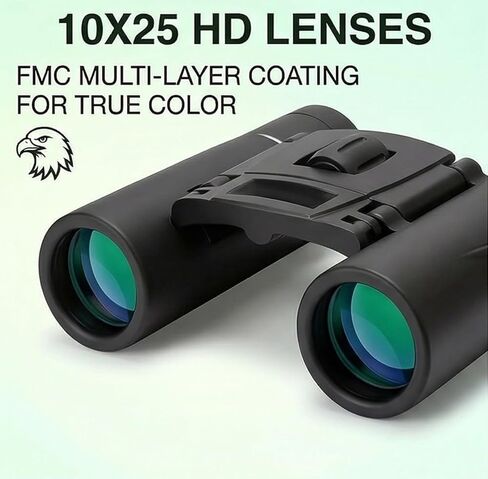 Premium 10x25 HD Binoculars Gift for Adults, Stylish Folding Telescope for Adventure Lovers and Explorers Black in Kuwait