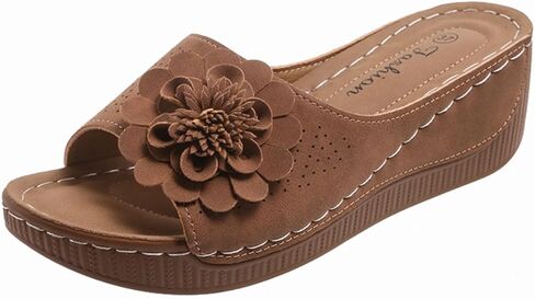 Women's Dressy Flower Wedge Flat Boho Sandals Round Open Toe Slides Summer Beach Comfortable Platform Shoes Flats Sandal in Kuwait