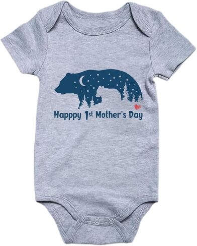 Happy Mother's Day Bodysuit for Newborn Infant Baby Boys Girls, Cute Bear Elephant Rainbow Romper Reveal 0-6M in Saudi Arabia