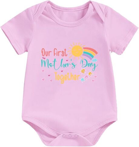 Happy Mother's Day Bodysuit for Newborn Infant Baby Boys Girls, Cute Bear Elephant Rainbow Romper Reveal 0-6M in Saudi Arabia