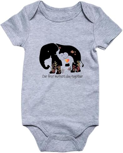 Happy Mother's Day Bodysuit for Newborn Infant Baby Boys Girls, Cute Bear Elephant Rainbow Romper Reveal 0-6M in Saudi Arabia