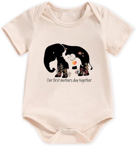 Happy Mother's Day Bodysuit for Newborn Infant Baby Boys Girls, Cute Bear Elephant Rainbow Romper Reveal 0-6M in Saudi Arabia