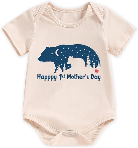 Happy Mother's Day Bodysuit for Newborn Infant Baby Boys Girls, Cute Bear Elephant Rainbow Romper Reveal 0-6M in Saudi Arabia
