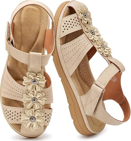 Women's Flat Sandals Dressy: Comfortable Ankle Strap Closed Toe Summer Flower Flats Sandal Casual Fisherman Outdoor Walking Shoes Size 9 in Kuwait