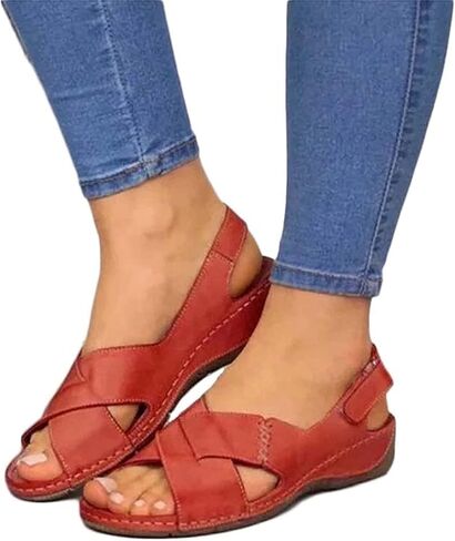BBPM Women Leather Summer Sandals Soft Orthopedic Arch Support Walking Shoes Vintage Casual Sandals,Brown,EU38/US7 in Kuwait