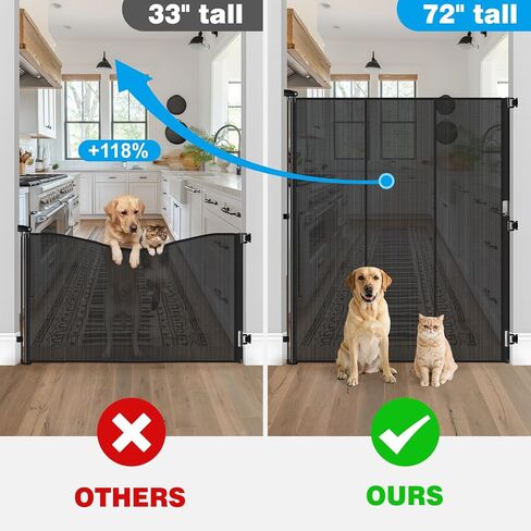 Reinforced 72" Extra Tall Cat Gate for Doorway, Jump-Resistant & Prevent Crawling Underneath Safety Retractable Baby Gates, Fits 0-55" Width Indoor Retractable Dog Gate, Barrier, Screen & Fence in Kuwait