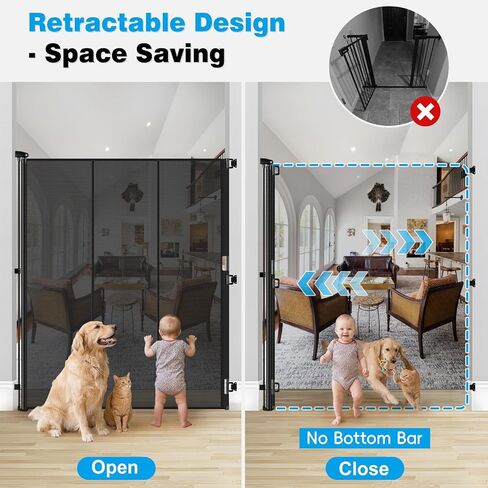 Reinforced 72" Extra Tall Cat Gate for Doorway, Jump-Resistant & Prevent Crawling Underneath Safety Retractable Baby Gates, Fits 0-55" Width Indoor Retractable Dog Gate, Barrier, Screen & Fence in Kuwait