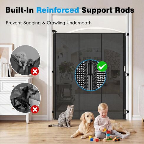 Reinforced 72" Extra Tall Cat Gate for Doorway, Jump-Resistant & Prevent Crawling Underneath Safety Retractable Baby Gates, Fits 0-55" Width Indoor Retractable Dog Gate, Barrier, Screen & Fence in Kuwait