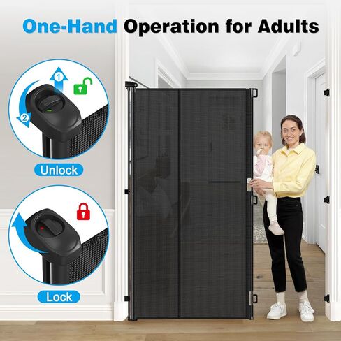 Reinforced 72" Extra Tall Cat Gate for Doorway, Jump-Resistant & Prevent Crawling Underneath Safety Retractable Baby Gates, Fits 0-55" Width Indoor Retractable Dog Gate, Barrier, Screen & Fence in Kuwait