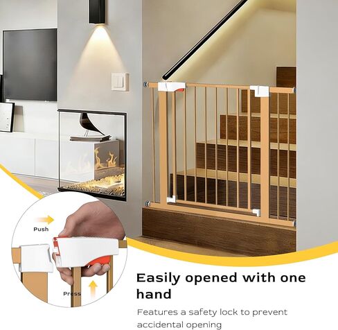 Dog Gate for Stairs, 29.5 to 40.5" Auto-Close Pet Gate with Walk Through Door, Easy Install Pressure Mounted Adjustable Pet Gates for Doorways & Hallway, Champagne in Kuwait