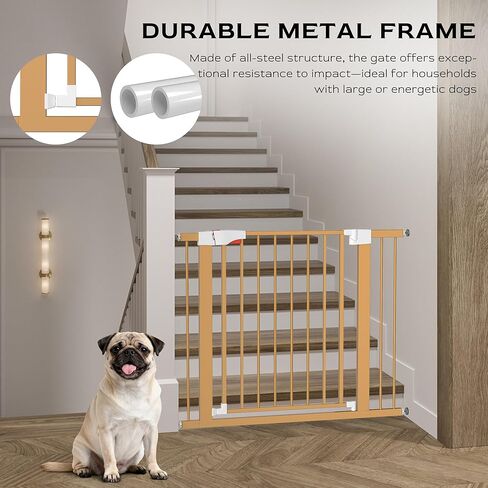 Dog Gate for Stairs, 29.5 to 40.5" Auto-Close Pet Gate with Walk Through Door, Easy Install Pressure Mounted Adjustable Pet Gates for Doorways & Hallway, Champagne in Kuwait