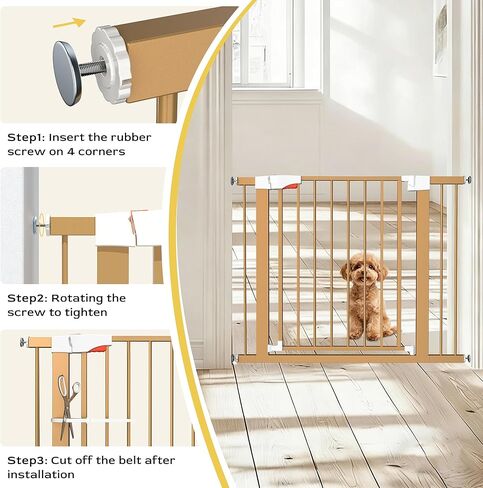 Dog Gate for Stairs, 29.5 to 40.5" Auto-Close Pet Gate with Walk Through Door, Easy Install Pressure Mounted Adjustable Pet Gates for Doorways & Hallway, Champagne in Kuwait