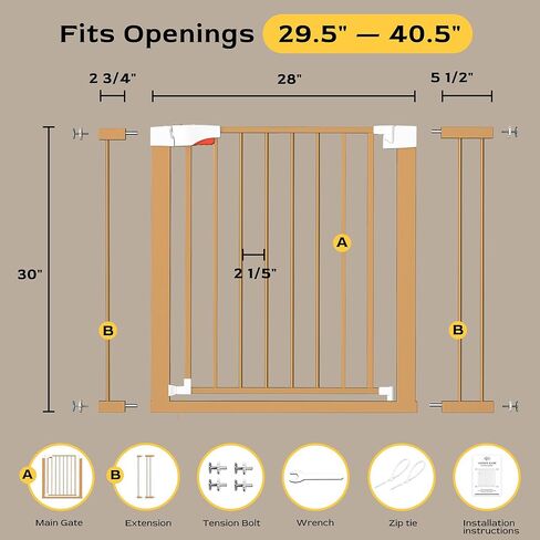 Dog Gate for Stairs, 29.5 to 40.5" Auto-Close Pet Gate with Walk Through Door, Easy Install Pressure Mounted Adjustable Pet Gates for Doorways & Hallway, Champagne in Kuwait