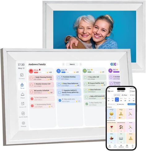 إطار صورة رقمي ذكي مقاس 10.1 بوصة - 3 أوضاع إطار سحابة للصور وتقويم عائلي مع شاشة تعمل باللمس، يدعم 20 عضوًا، إصلاح الصور بالذكاء الاصطناعي، متعدد اللغات، مزامنة Wi-Fi، للأم والعائلة in Kuwait