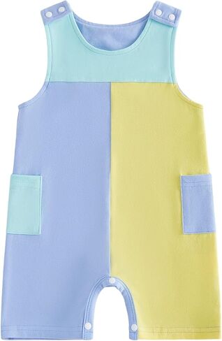 Muasaaluxi Newborn Baby Boy Summer Clothes Sleeveless Color Block Romper Bodysuit One Piece Jumpsuit Infant Clothes 0-18M in Kuwait