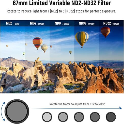مرشح NEEWER 67 مم متغير ND متوافق مع iPhone، مشبك على ND2-32 مجموعة ملحقات التصوير الفوتوغرافي لعدسات الهاتف ذات الكثافة المحايدة المتوافقة مع iPhone 17 16 15 Pro Max Plus 16e 14 13 mini، FL-B25 in Kuwait