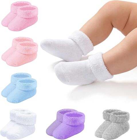 Mini angel Newborn Socks Preemie Terry Cotton Turn Cuff Sock Infant 0-3 Months Girls Boys Ankle Socks 6 Pairs in Kuwait