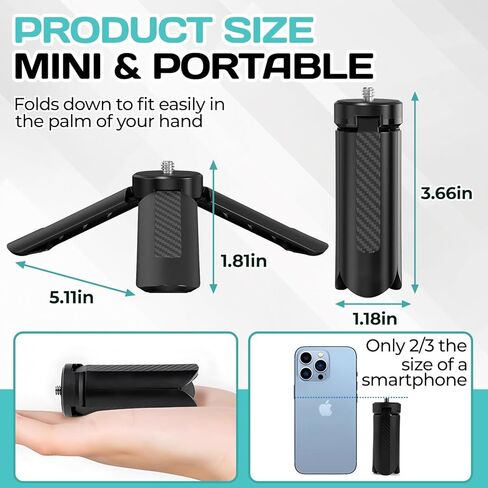 Mini Tripod for DJI OSMO Pocket 3/2,Portable Stand Mount for Insta360 X5 X3 X4,Black 1/4" Screw Lightweight Selfie Stick for Vlog Cameras Desktop Projectors in Kuwait