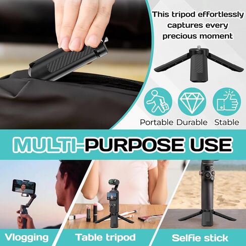 Mini Tripod for DJI OSMO Pocket 3/2,Portable Stand Mount for Insta360 X5 X3 X4,Black 1/4" Screw Lightweight Selfie Stick for Vlog Cameras Desktop Projectors in Kuwait