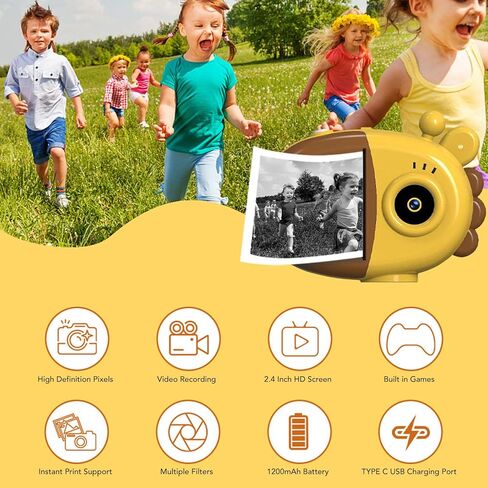 كاميرا طباعة فورية للأطفال، تسجيل فيديو، شاشة LCD، كاميرا فورية قابلة للطباعة، مرشحات مدمجة قابلة للطباعة للأطفال الصغار in Kuwait