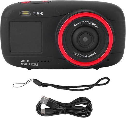 Akozon Teens Student 2.5K 48MP HD شاشة مزدوجة واي فاي 16X تكبير رقمي كاميرا سيلفي للسفر (أسود) in Kuwait