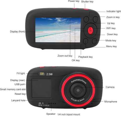 Akozon Teens Student 2.5K 48MP HD شاشة مزدوجة واي فاي 16X تكبير رقمي كاميرا سيلفي للسفر (أسود) in Kuwait