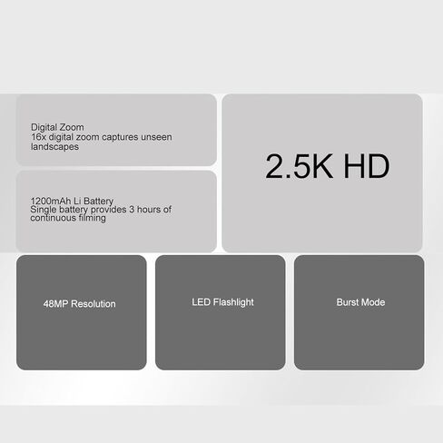 Akozon Teens Student 2.5K 48MP HD شاشة مزدوجة واي فاي 16X تكبير رقمي كاميرا سيلفي للسفر (أسود) in Kuwait