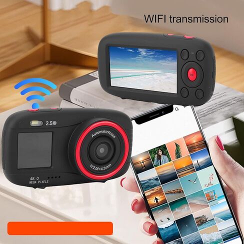 Akozon Teens Student 2.5K 48MP HD شاشة مزدوجة واي فاي 16X تكبير رقمي كاميرا سيلفي للسفر (أسود) in Kuwait