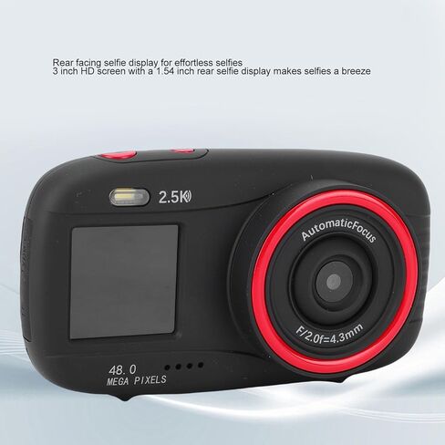 Akozon Teens Student 2.5K 48MP HD شاشة مزدوجة واي فاي 16X تكبير رقمي كاميرا سيلفي للسفر (أسود) in Kuwait