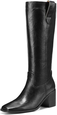 Knee High Boots Women Chunky Heel Square Toe Heeled Tall Boot for Women Fashion Side Zipper Long Boots Suitable for the Office, Parties and Everyday Wear in Kuwait
