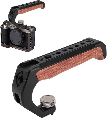 Camera Top Handle with 3 Cold Shoes, Ergonomic Aluminum Alloy and Pearwood Grip, Multiple 1/4 Inch and 3/8 Inch Threaded Holes for DSLR Cameras, Vlogging and Low - Angle in Kuwait