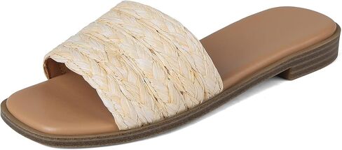 femflame Women's Slide Sandals Espadrilles Flat Sandals for Women Slip on Beach Sandals Summer Casual Woven Shoes with Open Square Toe for Daily Dress Vacations Holiday in Kuwait