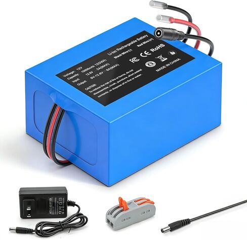 12V 10000mAh Rechargeable Lithium Ion Battery Pack with Charger & Bare Leads, 120Wh High Capacity Li-ion Battery for DIY Projects, LED Strip, CCTV, RC Car, Robotics, Power Backup with BMS in Kuwait
