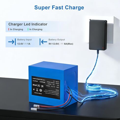 12V 10000mAh Rechargeable Lithium Ion Battery Pack with Charger & Bare Leads, 120Wh High Capacity Li-ion Battery for DIY Projects, LED Strip, CCTV, RC Car, Robotics, Power Backup with BMS in Kuwait